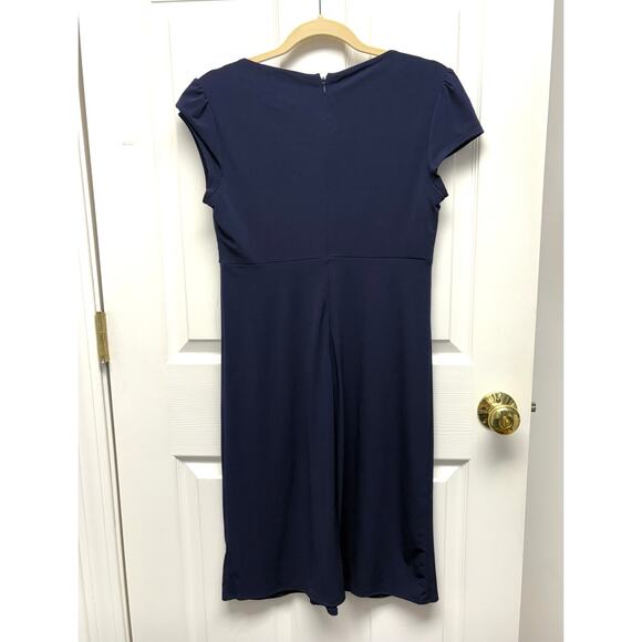 Laundry Shell Segal Dress Navy Stretch Fit Flare Ruched Women’s Size 6 - Picture 2 of 6